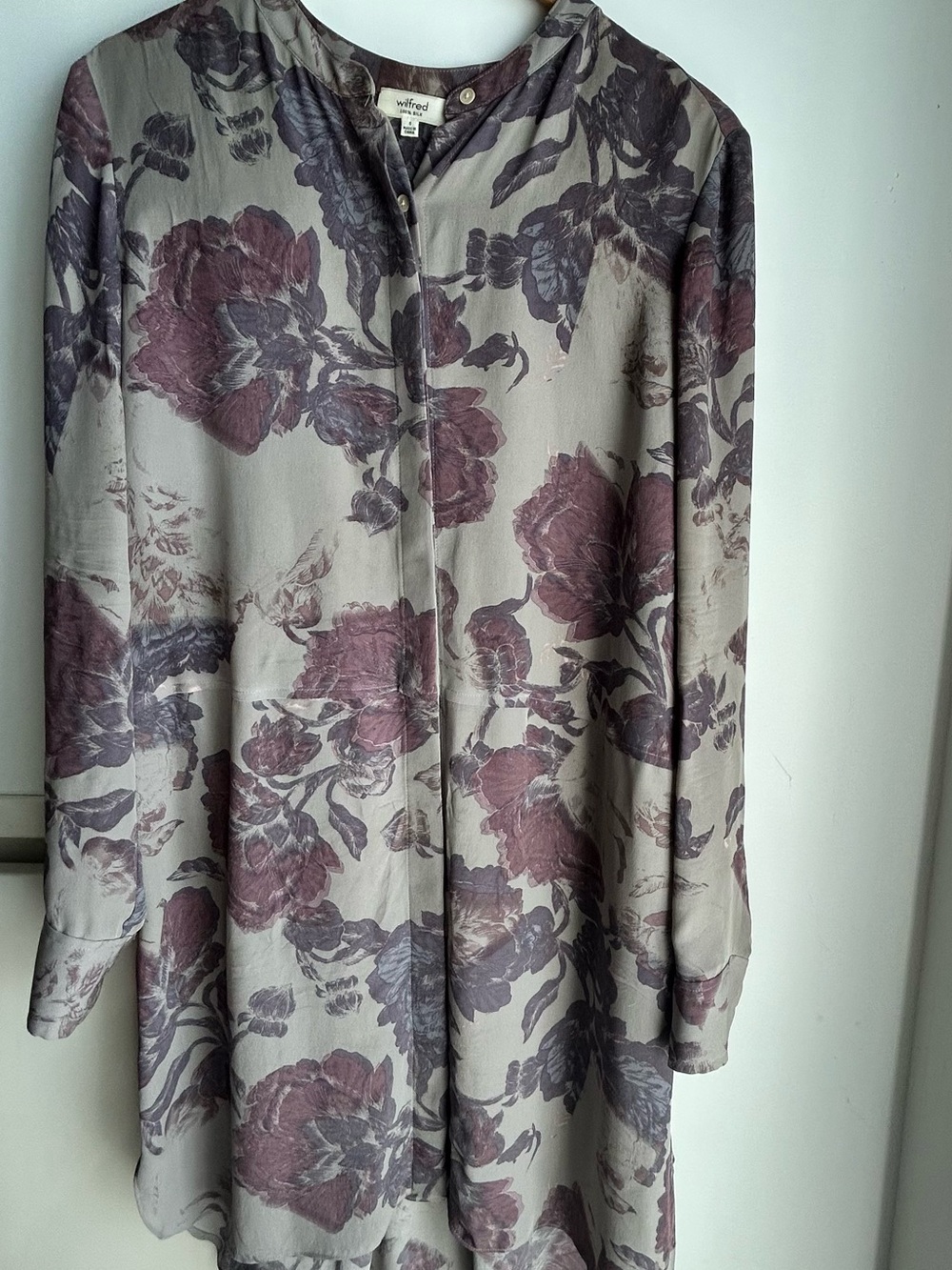 Wilfred Silk Mauve Floral Button-Down Dress/Tunic, Size Small